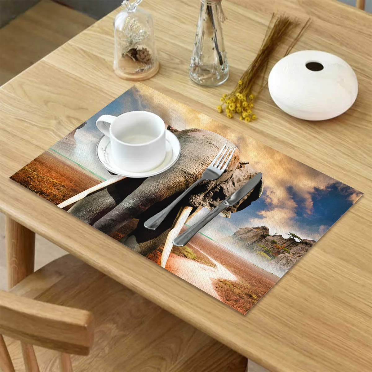 Набор из 4/6 ковриков для обеденного стола животных слона Африки чудовища