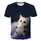 2021 летняя 3D Черно-белая футболка с котом, модная повседневная Веселая футболка с 3D котом удачи для девочек, Милая женская футболка