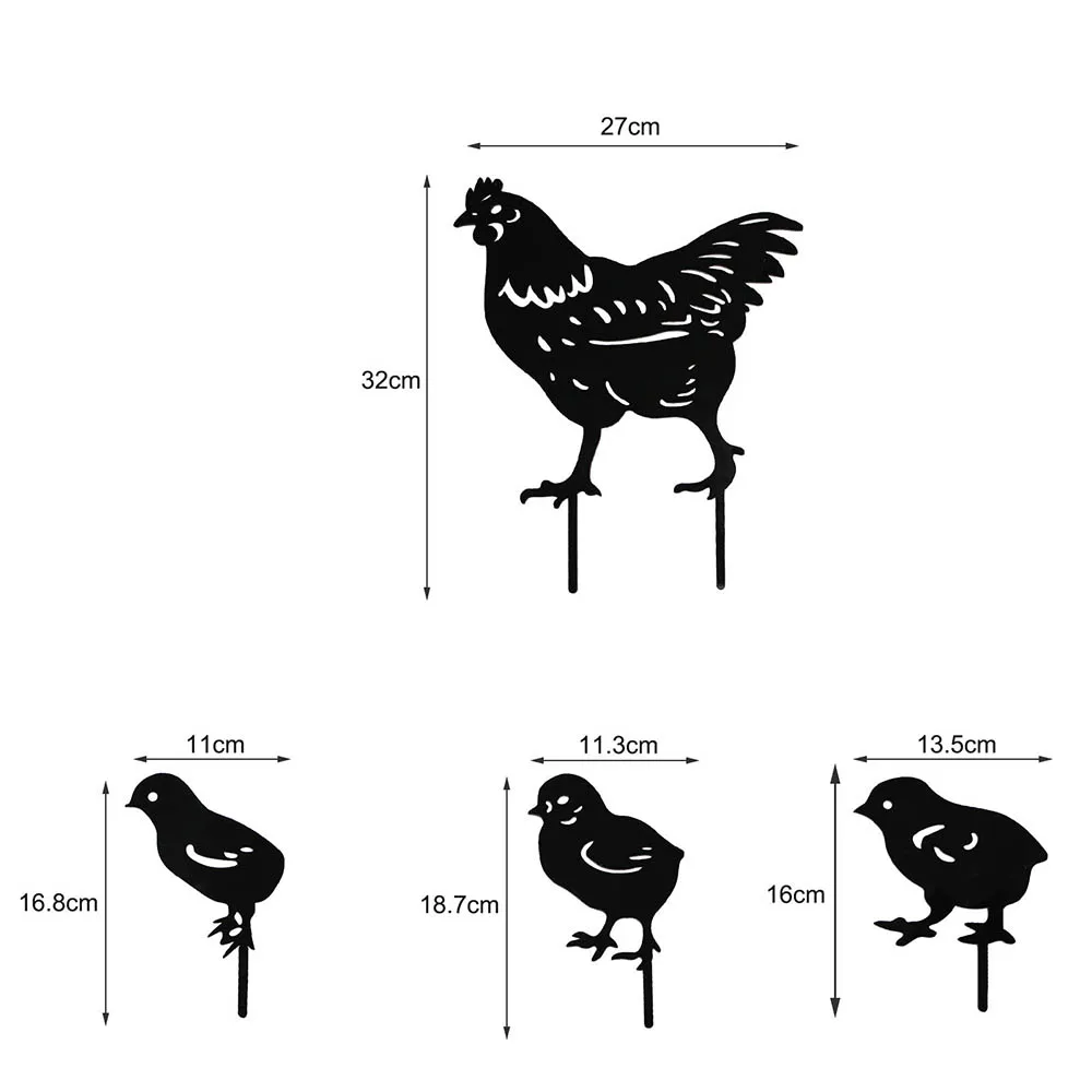 

4PCS Chicken Yard Art Outdoor Garden Organizador Gardening Ornaments Backyard Lawn Stakes Metal Hen Yard Decor Gift Set