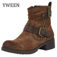 yween autumn women shoes retro high heel ankle boots female pu leather square heels casual botas mujer booties feminina