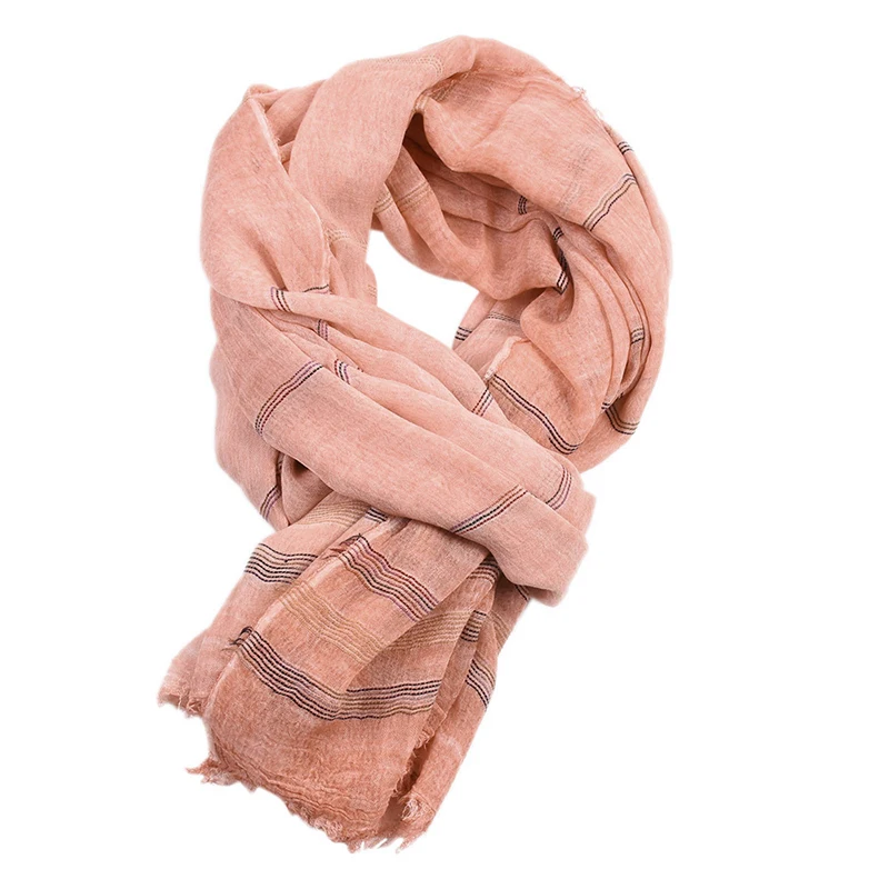 

Soft Tassels Solid Color Men Scarf Vintage Women Hijabs 190*90cm Cotton Linen Long Shawl Oversized Scarves Yarn-dyed Striped