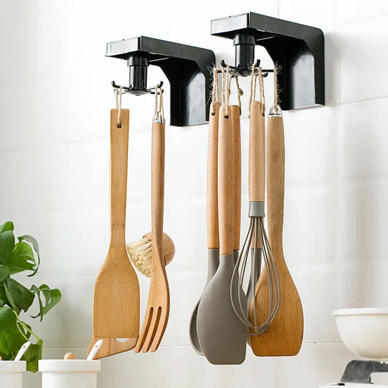 

Kitchenware Storage Rack Free Punching Finishing Rack Retractable Kitchen Wall Rack Spatula Spoon Hooks Rotating Storage Holder