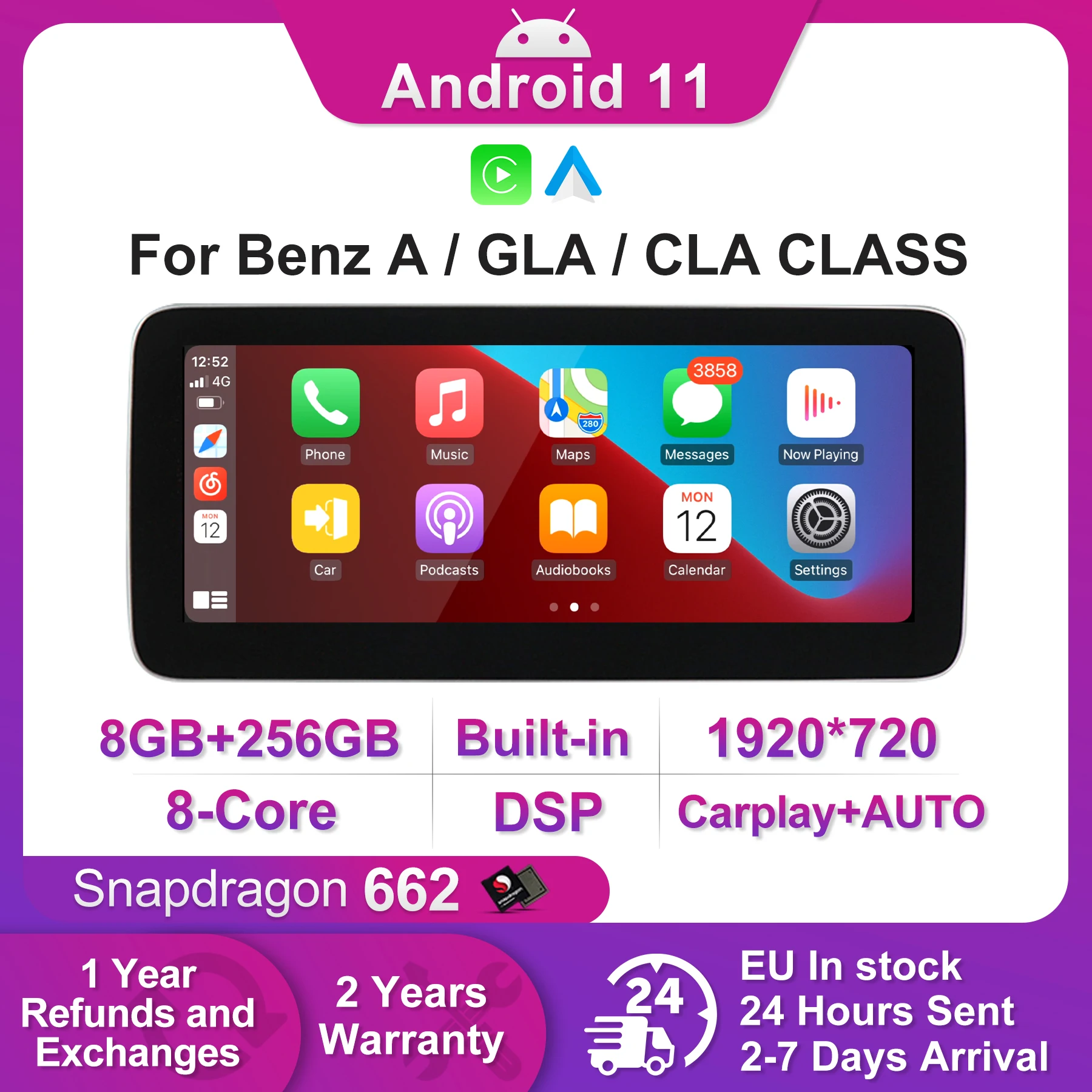 8 + 256G Android 11 Автомагнитола стерео все в одном GPS для Mercedes benz A class W176 / GLA X156 CLA C117 2013-2018