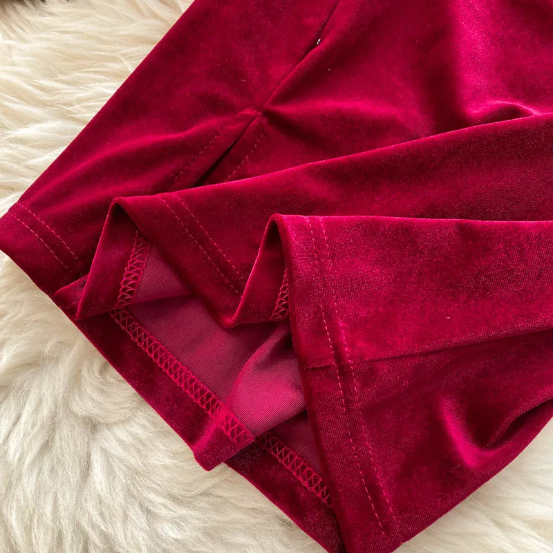 2021 Длинные рукава велюр юбка с высокой талией lannter рукав пикантные мини-платье на