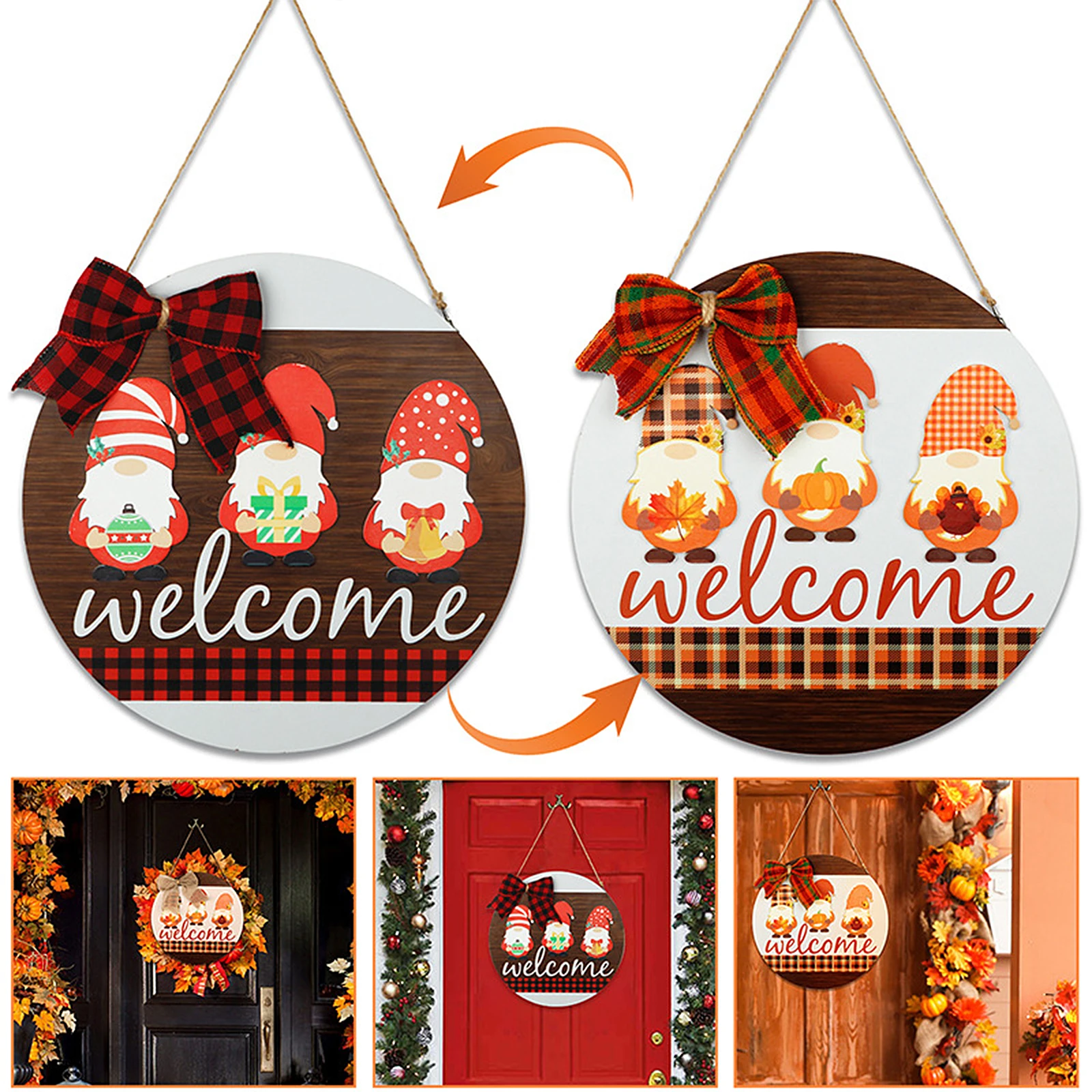 

Ornaments Decorative Items Christmas Door Hang Welcome Sign Pendant Double-sided Dialogue Supplies Harvest Festival Decoration