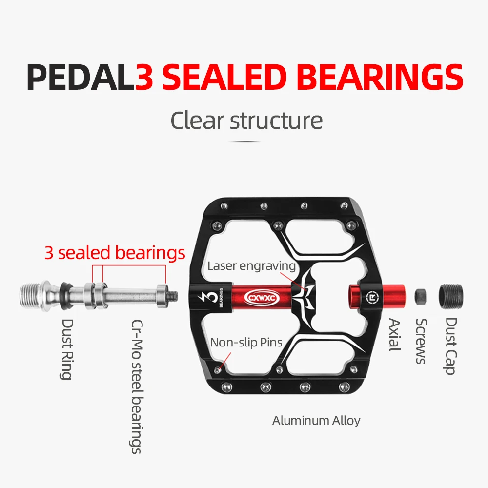 CXWXC Flat Bike Pedals MTB Road 3 Sealed Bearings Bicycle Pedals Mountain Bike Pedals Wide Platform  Accessories Part