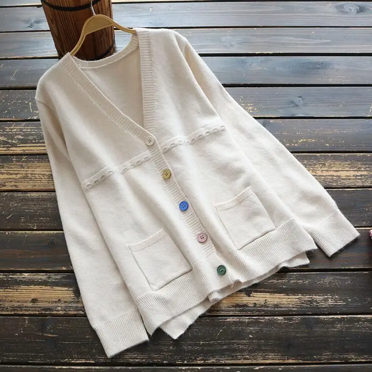 Spring Autumn Woman Sweater Knitting 2019 Long-sleeved V Neck Single Breasted Loose Mori Girl Thin Cardigan |