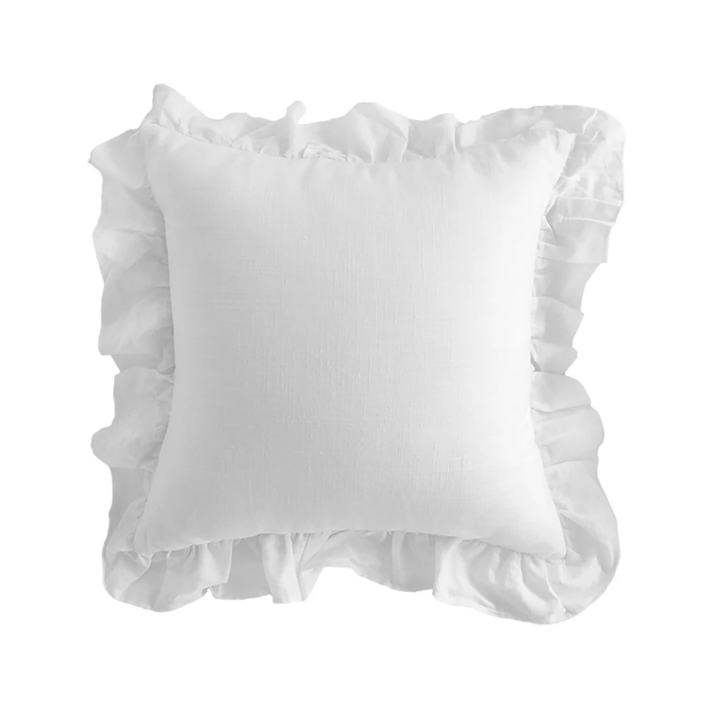 

1Pcs Elegant Jacquard White Cotton Pillow Case Cushion Cover Flounce Pillowcase Stringy Selvedge Pillow Cover