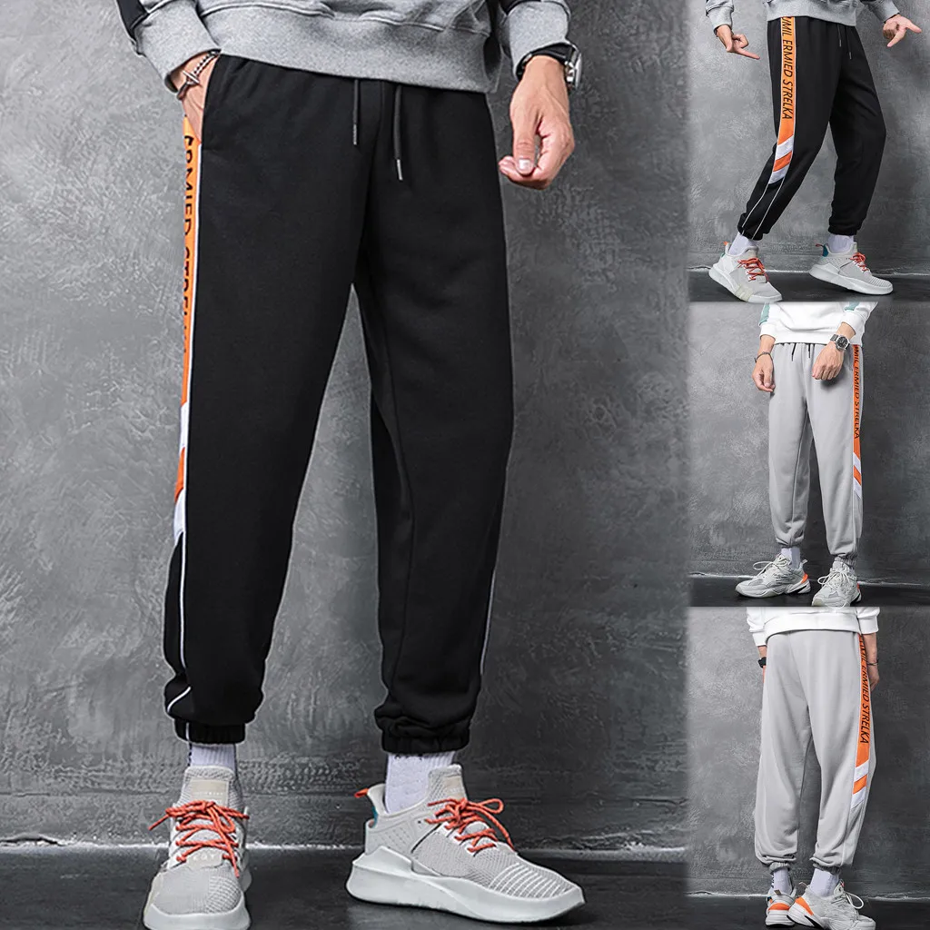 

Vogue Men's Casual Fashion Loose Patchwork Pockets Outdoor Sports Ankle-length Pants Fitness Running Streetwear Trousers