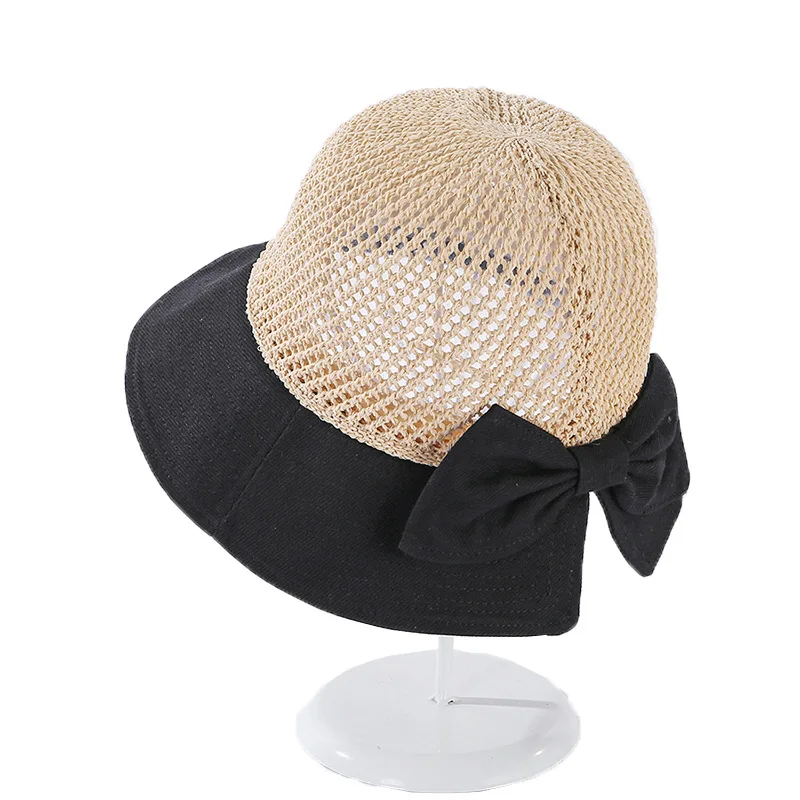 

Summer Hats For Women Knitted Breathable Foldable Sun Hat With Bow Sun Protection Sunshade Korean Beach Hat Cap Travel New