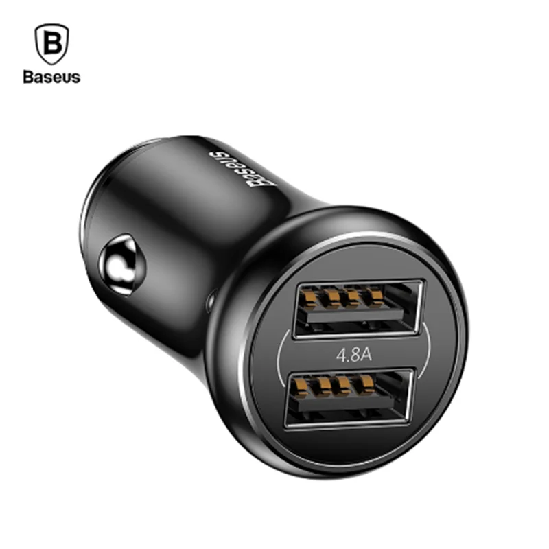 BASEUS двойной Переходник USB для зарядки в машине 4.8A мини металлическое автомобильное зарядное устройство для мобильного телефона автомобильное USB зарядное устройство автоматическая зарядка 2 порта 24 Вт для iPhone