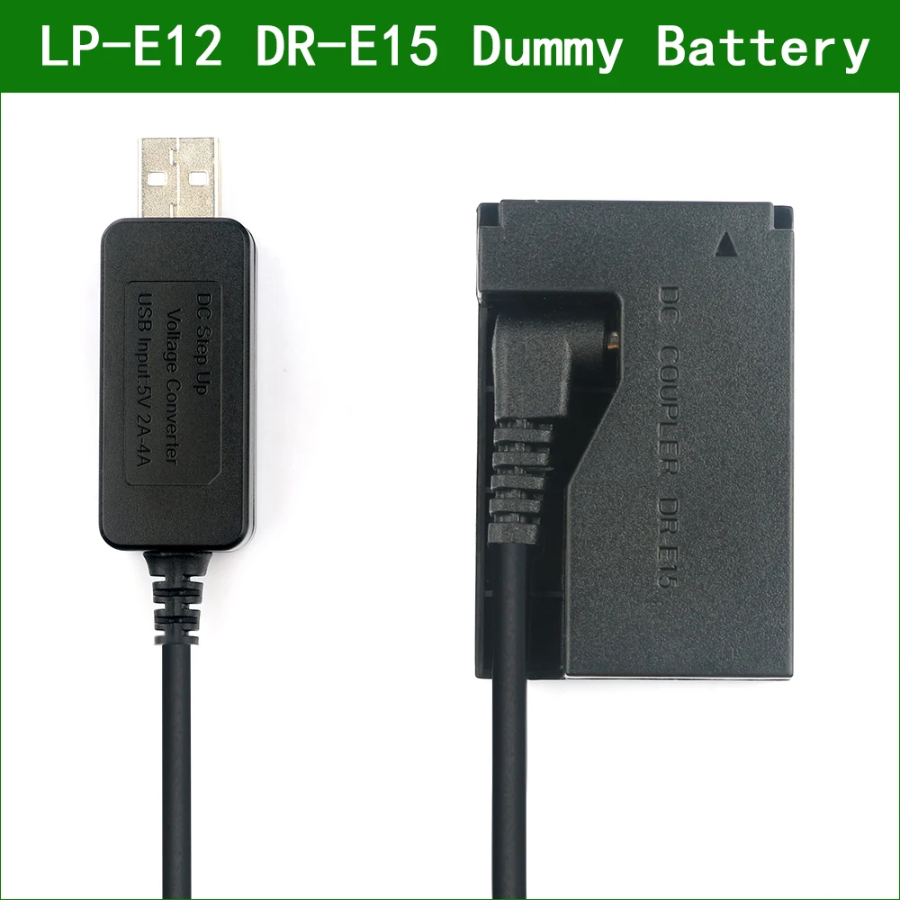 5V USB LP E12 LPE12 ACK-E15 DR-E15 Dummy Battery&DC Power Bank USB Cable for Canon EOS 100D Rebel SL1 Kiss X7 PowerShot SX70 HS