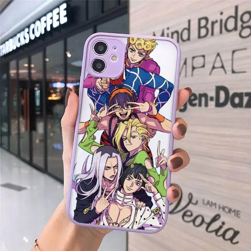 

Jojo Anime Bizarre Adventure Phone Case For iPhone 12 11 Mini Pro XR XS Max 7 8 Plus X Matte transparent Purple Cover