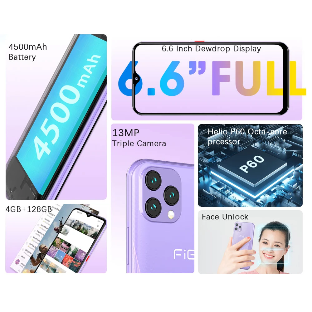 FIGI NOTE 1S 6.6 Inch Smartphone Mobile Phone 4G RAM 128G ROM Cellphone 4500mAh Fast Charge Helio P60 OCTA Core In Stock