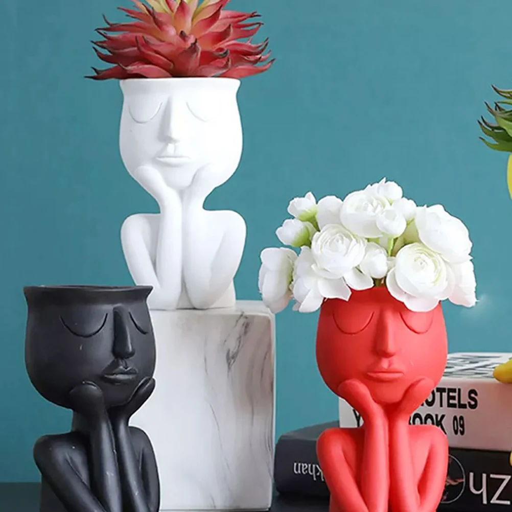 Смола цветочного горшка персонажа сидя ваза-скульптура настольное украшение