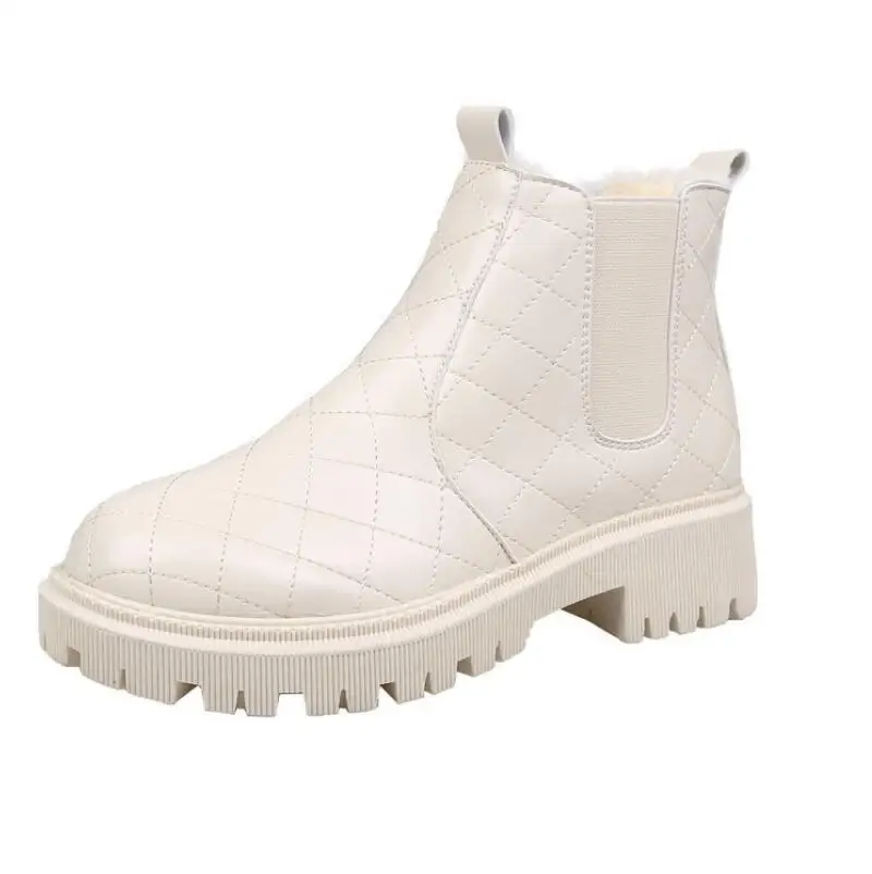 Chelsea Boots Female Women Shoes Sewing Plaid Boots For Women Fashion Plush Martin Boots Women Booties Woman Ladies Ankle Boots
