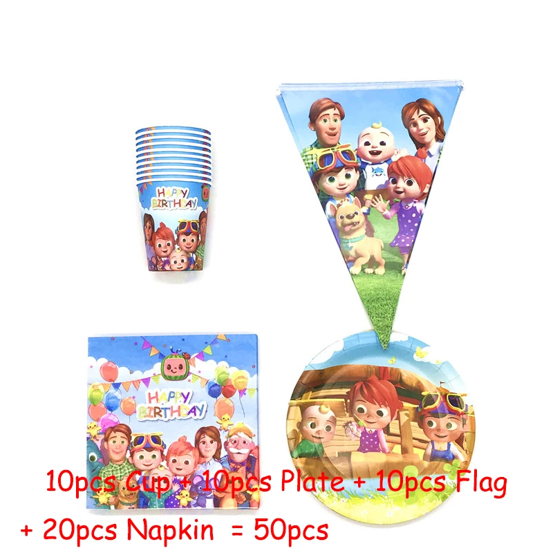51 шт./лот Cocomelon мультяшную тему набор одноразовой посуды чашка китацский флаг
