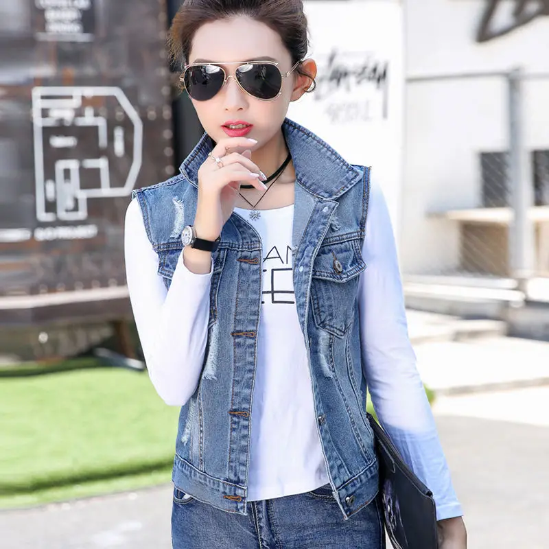 

Woman Jacket Vest Spring Summer Ripped Denim Vest Women's Small Coat Sleeveless Vest Women Chaleco Mujer