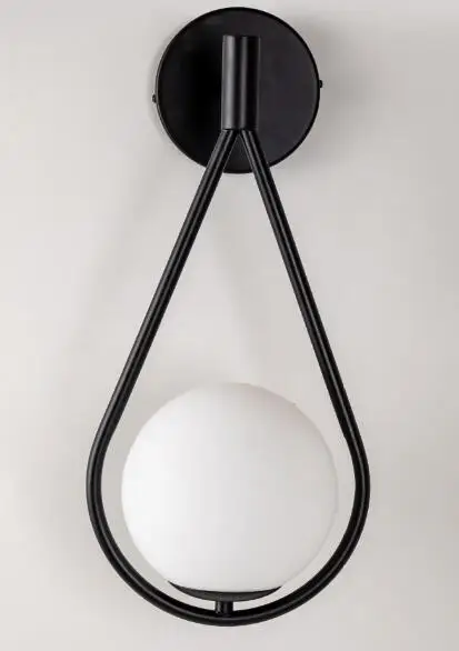 black Art Deco Bedroom Bedside Wall Lamp Nordic Glass Ball Wall Lighting/Light Modern LED Wall Light - Цвет абажура: black