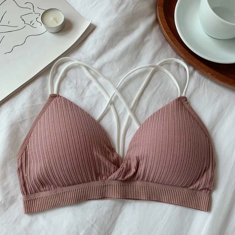 New small-breasted thin-breasted sling-back bra one-piece cross-strap vest steel-free underwear for teenage girls MPN4750 | Женская