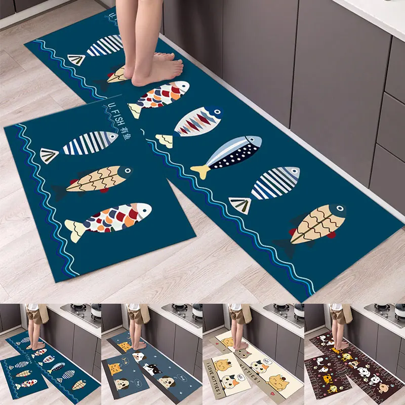 

Kitchen Floor Mats Cartoon Animal Print Floor Mat Rectangular Door Mats Absorbent Convenient Bedroom Door Carpets Home Decor