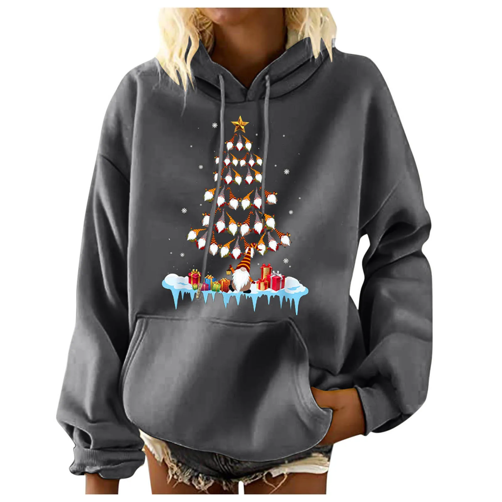 

Women Christmas Tree Printed Hoodie Long Sleeve Pocket Loose Hooded Sweatshirts Autumn Daily Warm Hoodies Tops Moletom Feminino