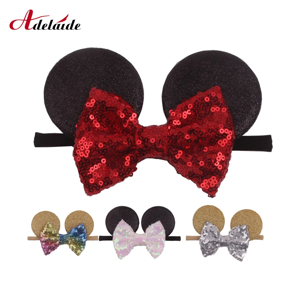 Уши Минни Маус головная повязка Блестящий Золотой Розовый уши бант эластичная
