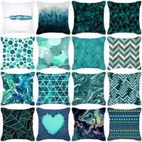 teal blue cushion cover leaves feather geometry heart sofa pillow cases bedroom home decor car office decorative accessories