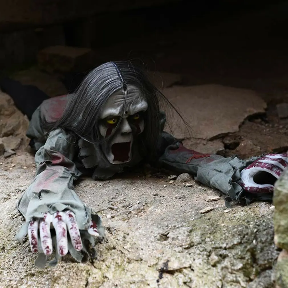 

Halloween Decorations Creeping Ghost Voice Control With Hair Electric Bar Haunted House Props Horror Arrangement