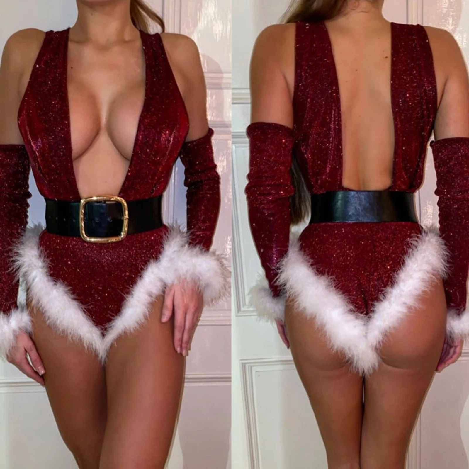 Сексуальное женское рождественское нижнее белье боди костюм Санта Клауса для