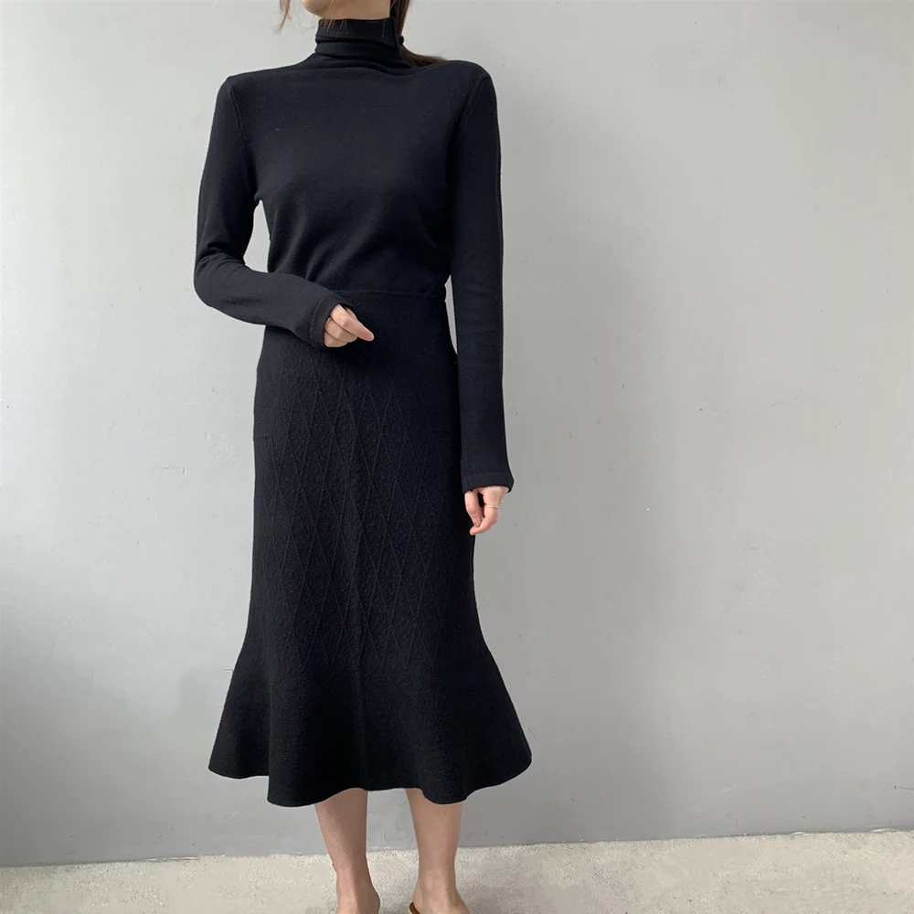 2019 высокая талия винтажная облегающая Вязанная для женщин зимняя длинная юбка