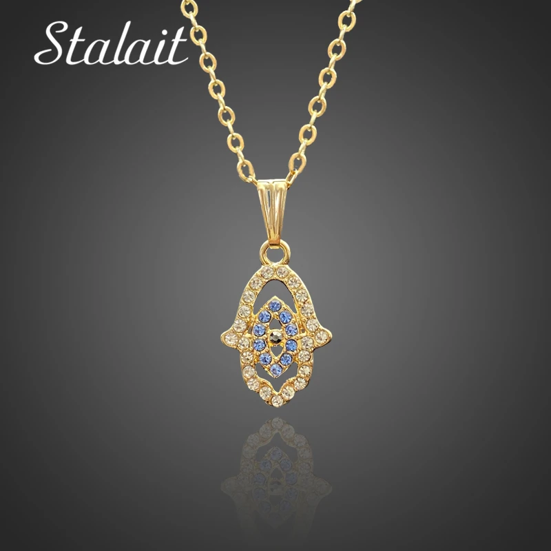 

Trendy Fatima Hand Necklace For Women Black Crystal Evil Eye Pendant Necklace Jewelry For Female Wedding Gift