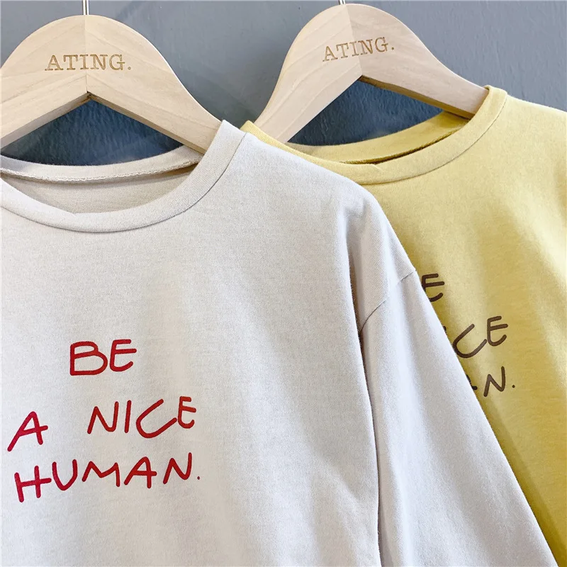 New 2020 Kids Clothes Spring Letter Printed Baby Boys Girls T-shirts Cotton Long Sleeve Tops Children Loose Tees | Детская одежда и