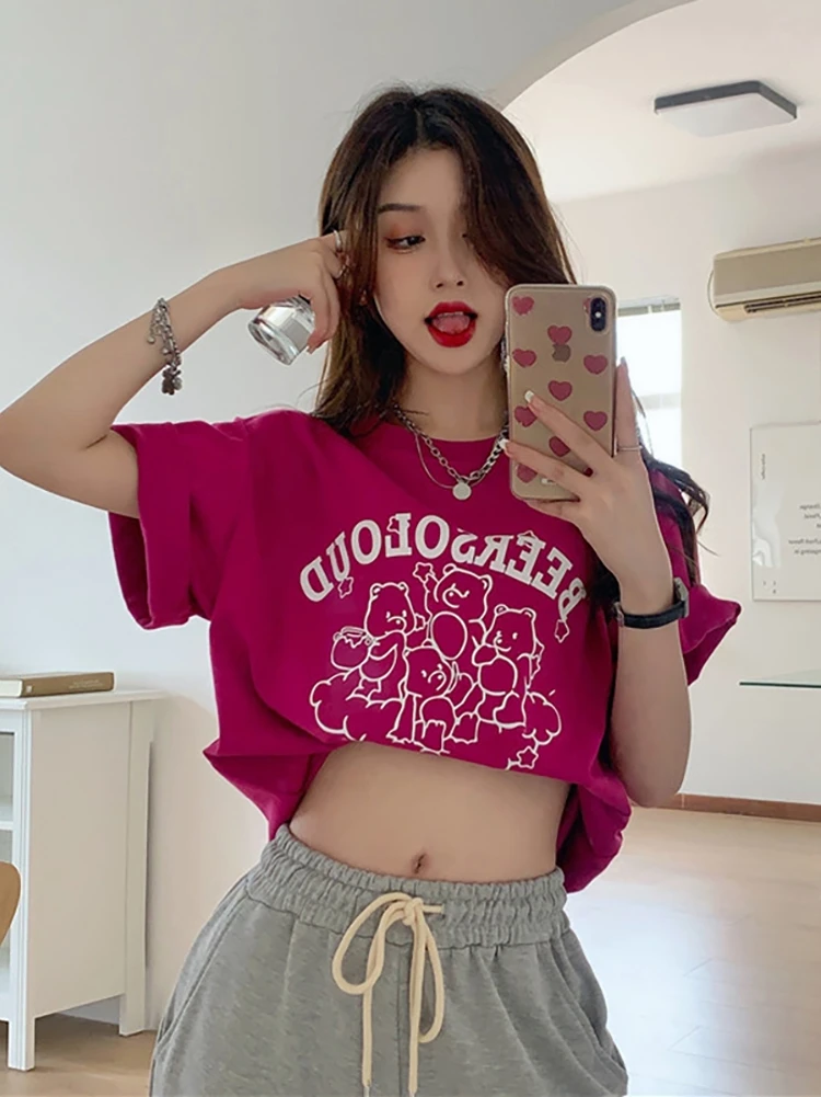 Повседневная Свободная футболка с коротким рукавом 4 размера надписью для