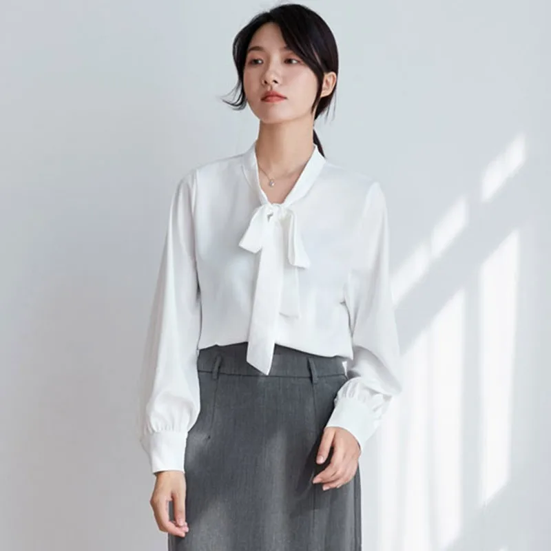 

Women Long Sleeve Chiffon Shirts New Arrival 2021 Spring Korean Style Solid Color Loose Office Lady Elegant Casual Shirt W094