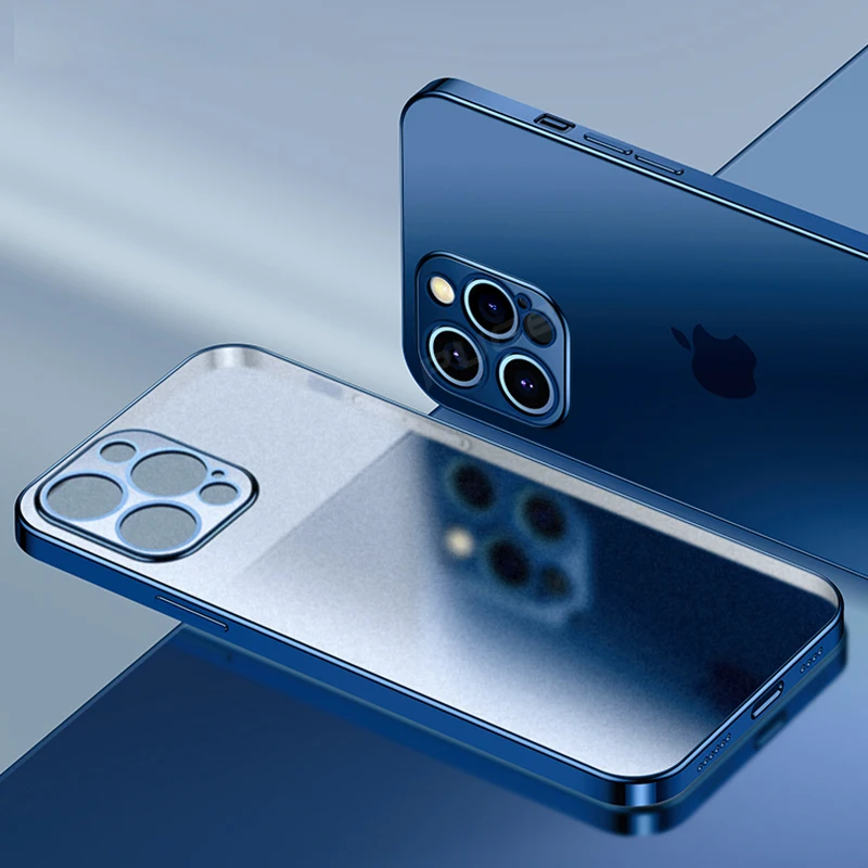 

Luxury Plating Square Frame Matte Soft Silicone Case For IPhone 11 12 Pro Max Mini XR X XS 7 8 Plus SE 2020 Transparent Cover