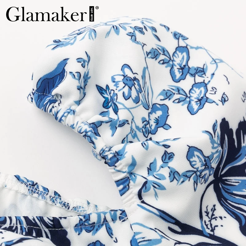 Glamaker/Короткие вечерние платья с цветочным принтом, женское элегантное платье с квадратным вырезом и пышными рукавами, Осеннее облегающее Клубное женское мини-платье