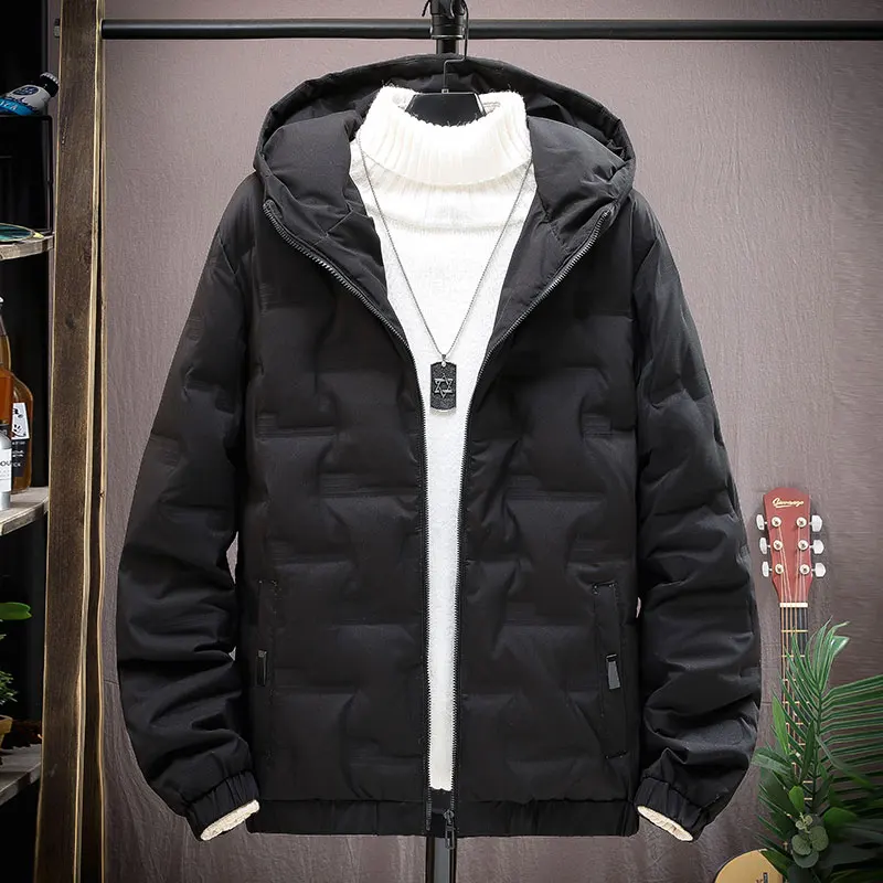 

2021New Men's Winter Jackets Thick Warm Hooded Casual Street Wear Windbreaker Parka Slim Fit Solid Color Cotton Padded Jacket