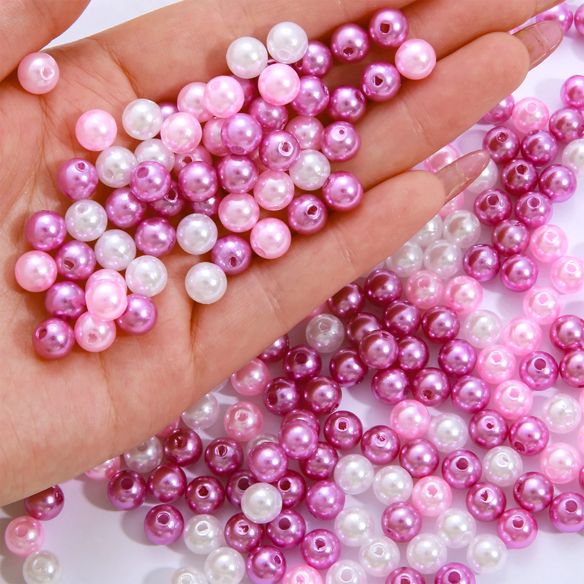 Straight Hole 8mm 100Pcs 3-Colors Mix Pearls Round Acrylic Imitation Pearl Loose Beads DIY For Jewelry Making Accessories - купить по