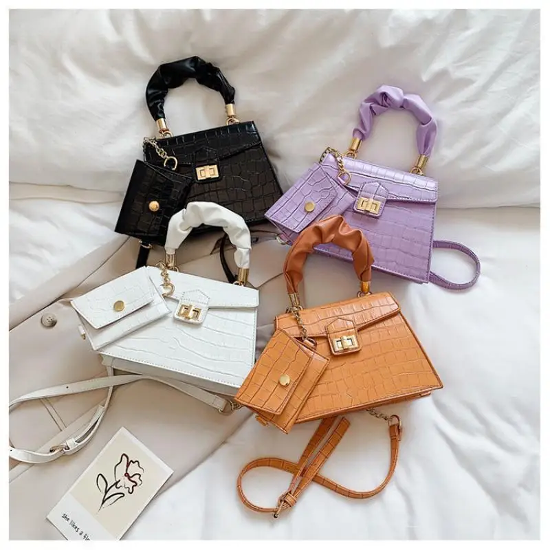 

Designer Crocodile Pattern Crossbody bags for Women Pleated Top Handle Handbag Women Shoulder bag Casual Solid Color Women's bag