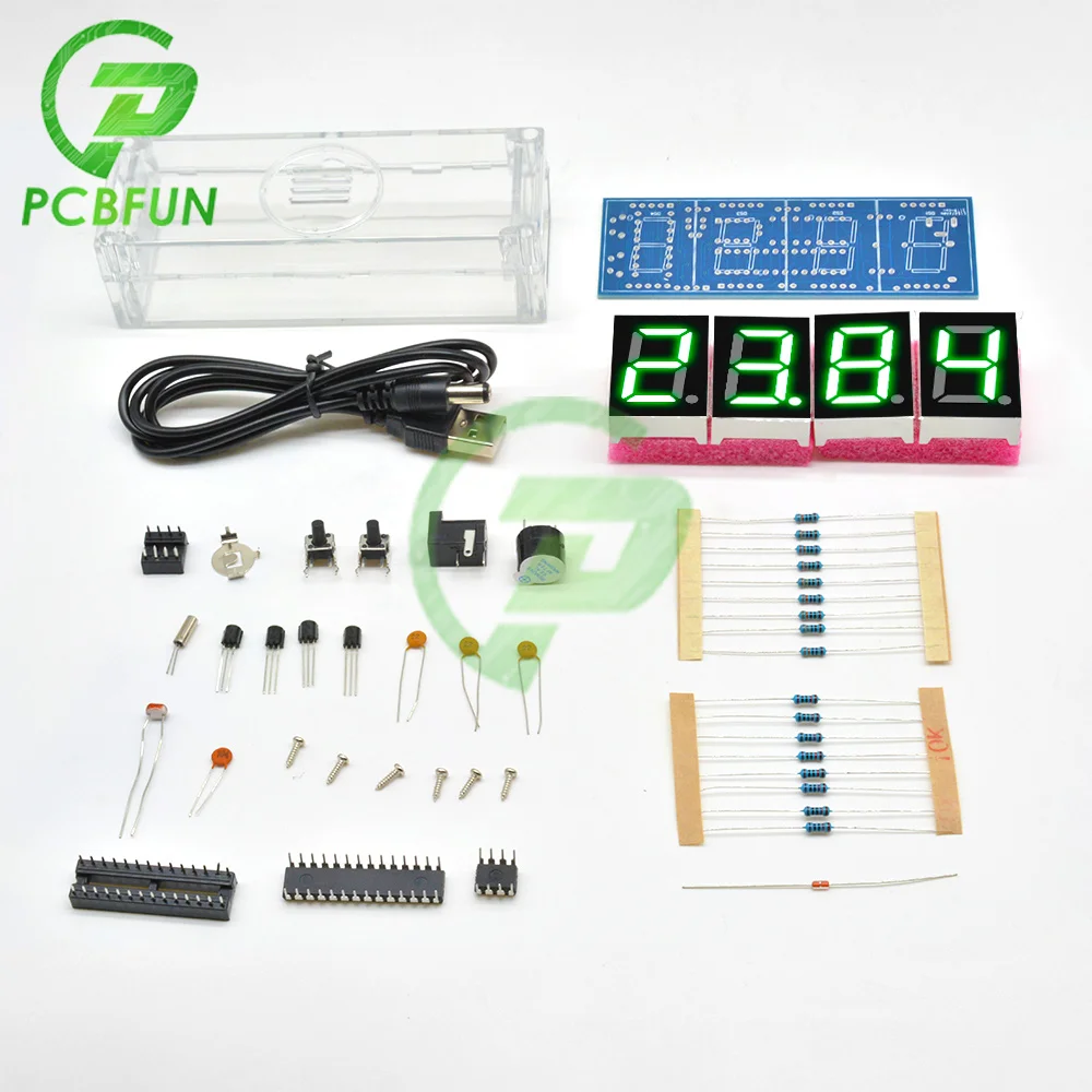 4 Bits Kit DIY LED Digital Electronic Clock with Temperature Thermometer Function Red/Blue/Green/White Display Light | Электронные