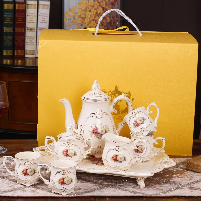 

High Quality Ceramic Tea Set Home Waterware With Tray Ceramic Coffee Cup Set Creative Luxury Coffee Cup Wedding Nice Gifts