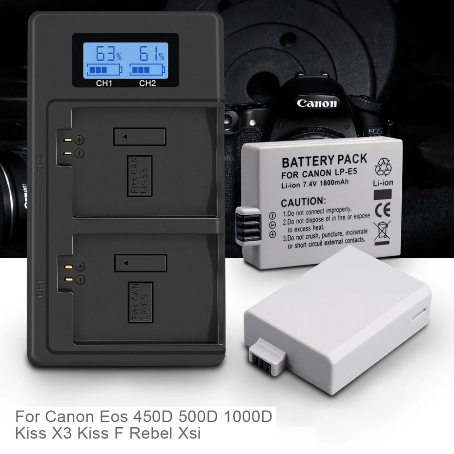 PALO LP-E5 LPE5 ЖК USB зарядное устройство+ 2 шт. LP E5 аккумуляторная батарея для Canon EOS 450D 500D 1000D Kiss X3 Kiss F Rebel Xsi