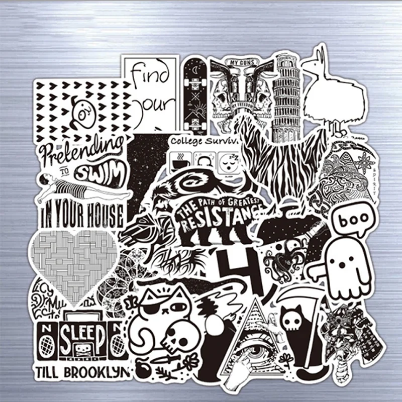 

10/30/50PCS black and white tide brand personality geometric imitation metal personality car sticker body waterproof wholesale