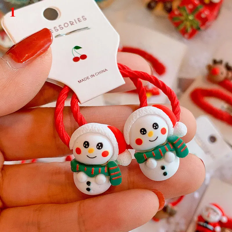 

2Pcs Christmas Cartoon Hair Accessories Santa Snowman Children Rubber Bands Scrunchies Elastic Hair Bands Girls Cute Hairpins