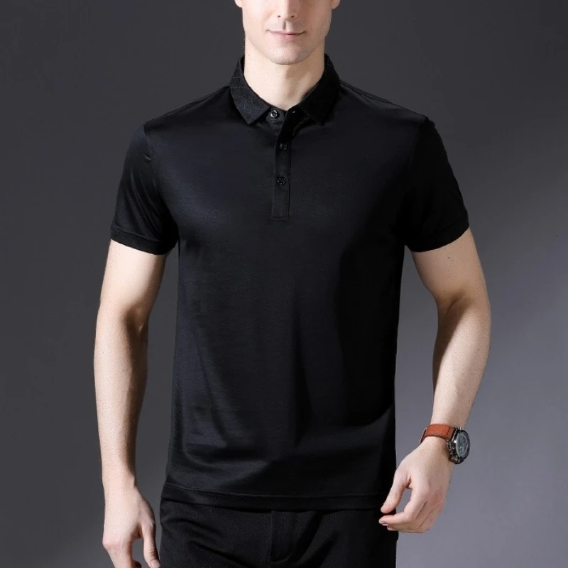Мужская рубашка с отложным воротником и коротким рукавом одноцветная модная 2020