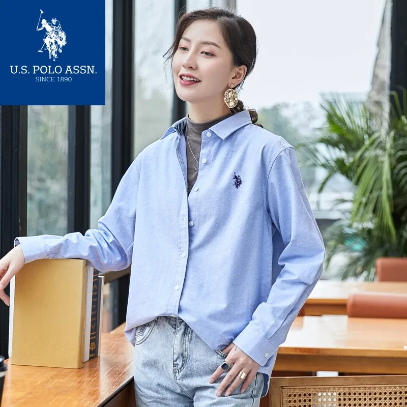 США поло. Assn. Классическая простая 100% Хлопковая женская рубашка с длинными