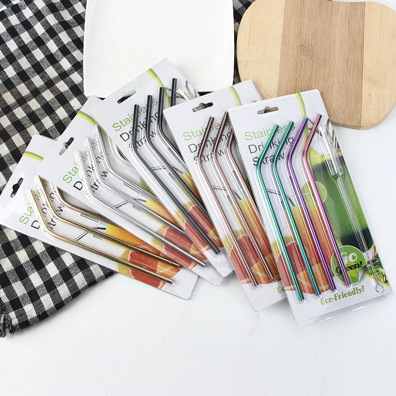 4pcs Metal Straw Set Reusable 304 Stainless Steel Drinking Eco-Friendly Rainbow For Mugs 20/30oz |