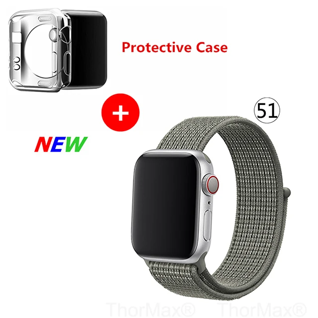 Нейлоновый спортивный бесшовный ремешок для наручных часов iwatch, 4 цвета, в полоску, легкий мягкий сплетенный ремешок для наручных часов Apple Watch 4 серии 3/2/1 38 мм 42 мм 40 мм 44 мм - Цвет ремешка: 51-Spruce Fog