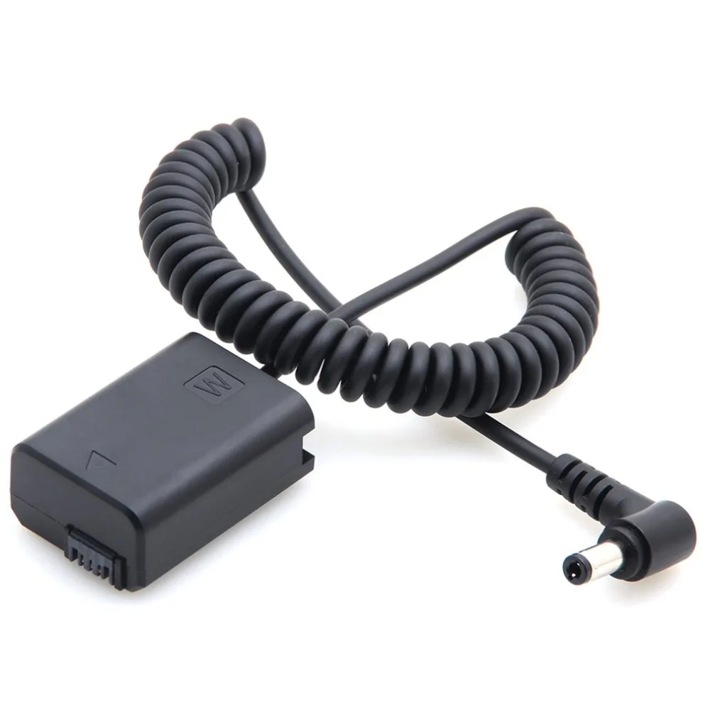 

NP-FW50 Dummy Battery Pack Coupler Adapter with DC Male Connector Power Coiled Cable for Sony A7 Mark II A6300 A6000